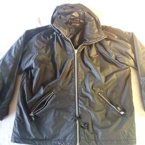 Mens Point Zero BLK Black Quilted Insulated Jacket Hooded Zip Up Sz L Moto